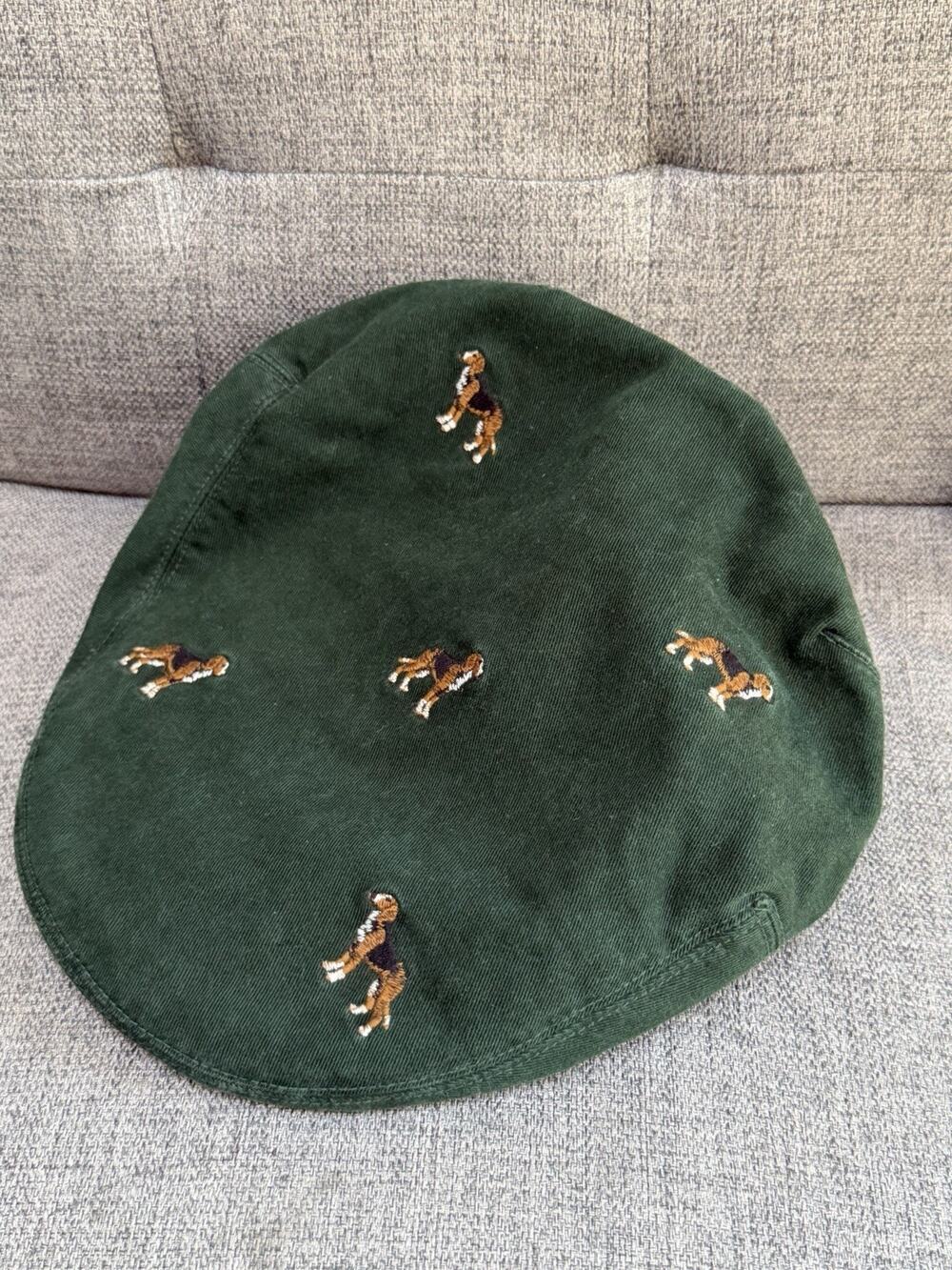 Vintage Polo Ralph Lauren Newsboy Cabbie Cap Green w/ Beagle Dog Logo Sz L/ XL